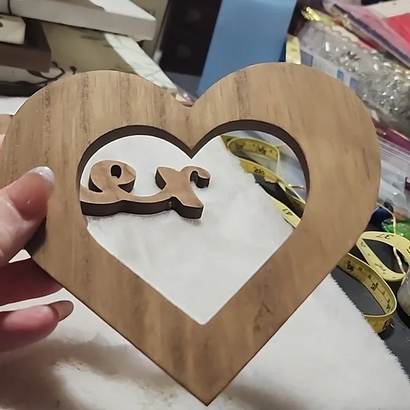 VINTAGE  WOODEN  WALL HANGINGS.  GATHER & HEART SHAPE. - Picture 2 of 5